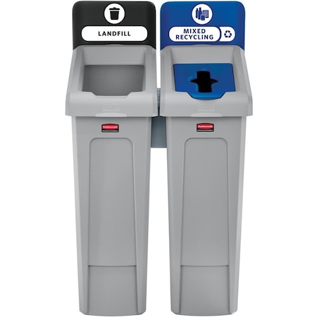 Rubbermaid Commercial 23 gal Rectangular Slim Jim Recycling Station - 2-Stream, Assorted, Resin RCP2007914